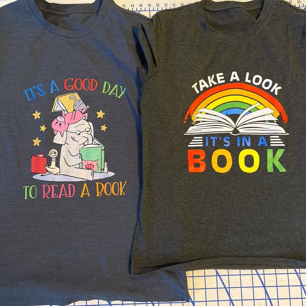 2 Reading T-shirts Women S/M rainbow Elephant Piggie Literacy Librarian Books